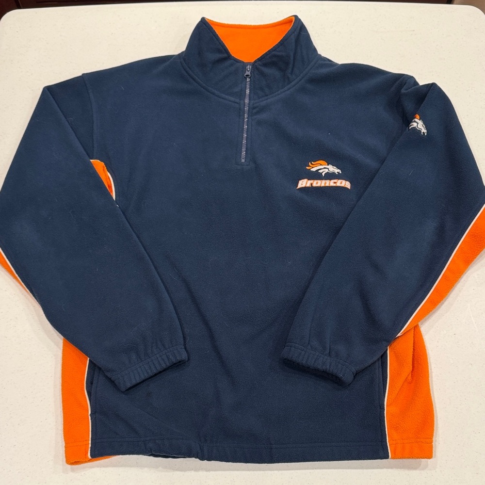 NFL Denver Broncos Navy and Orange 1/4 Zip Fleece Pullover Sweater